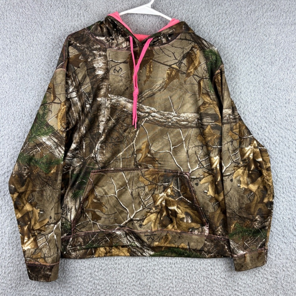 Realtree Hoodie Womens XL Brown Camo Pink Trim Pullover Xtra Camouflage Gorpcore